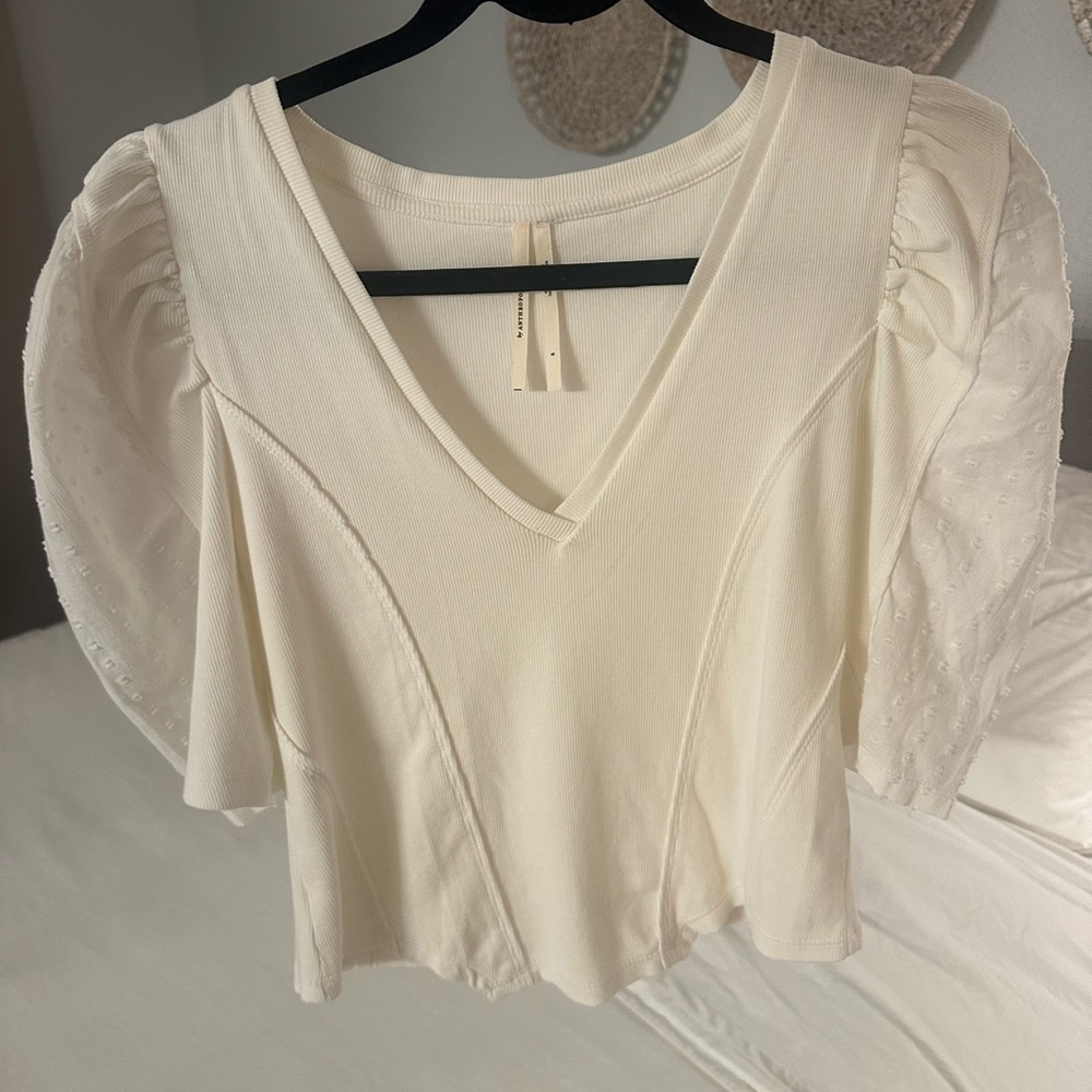 Anthropologie Cream Puff Sleeve Blouse